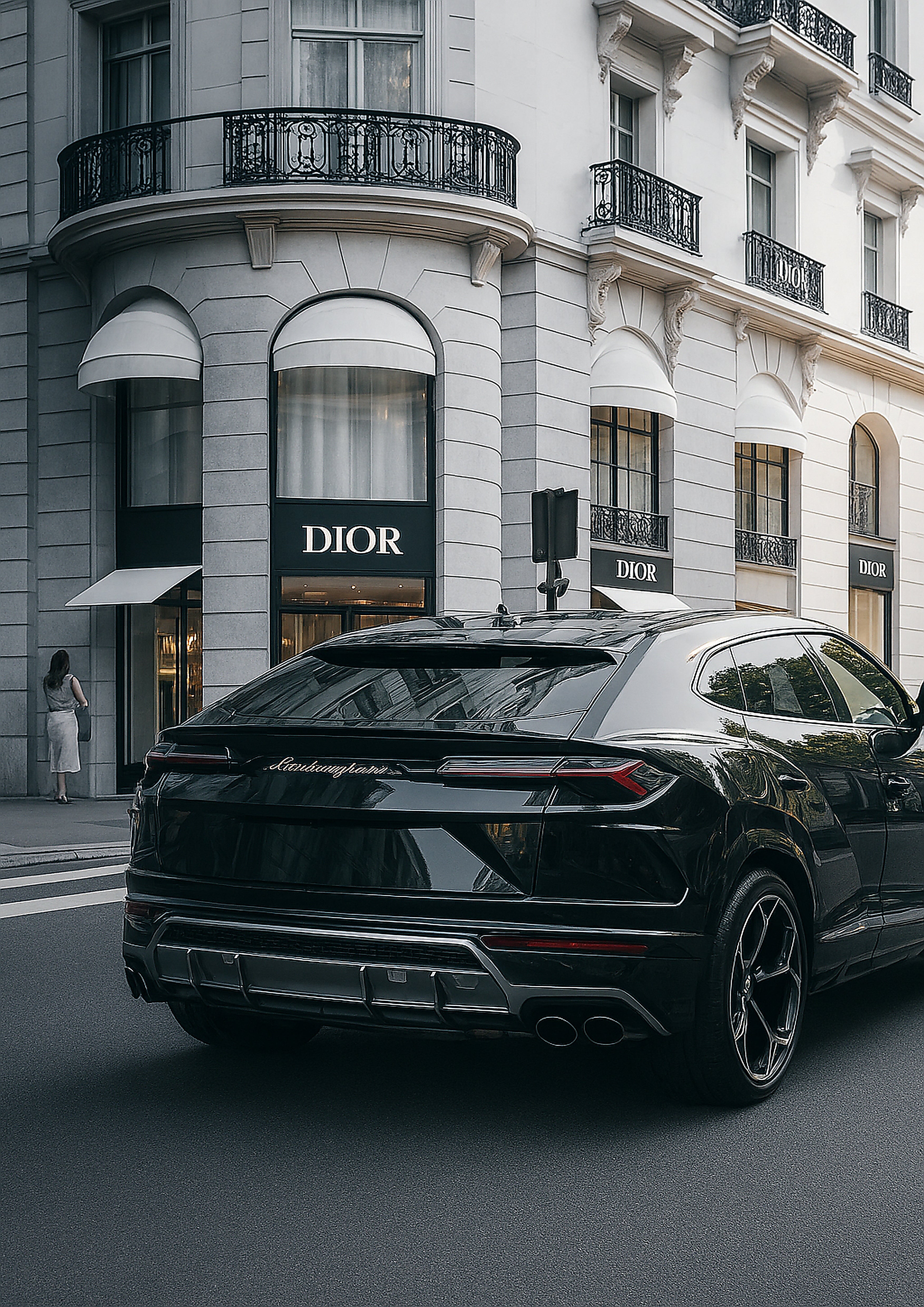 Lamborghini Urus Negro frente a Dior